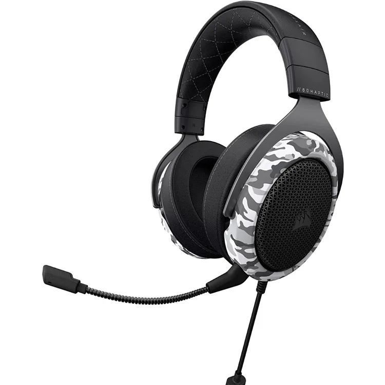 CORSAIR - HS60 HAPTIC Stereo Gaming Headset for PC with Haptic Bass - Black and White Camo