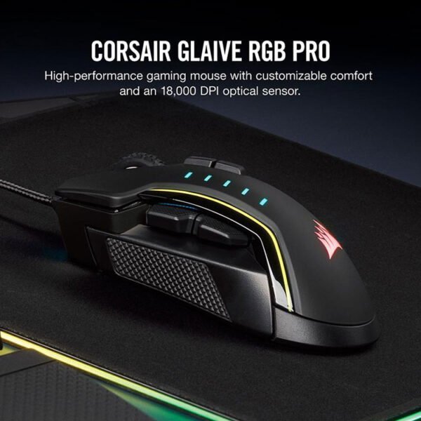 CORSAIR - GLAIVE RGB PRO FPS/MOBA Wired Optical Gaming Mouse - Black - Image 2