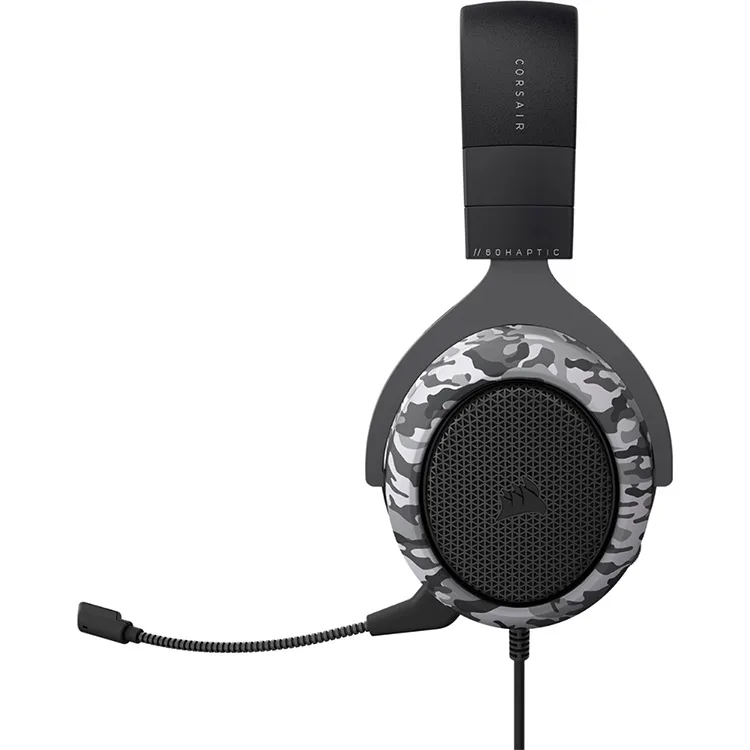 CORSAIR - HS60 HAPTIC Stereo Gaming Headset for PC with Haptic Bass - Black and White Camo - Image 3