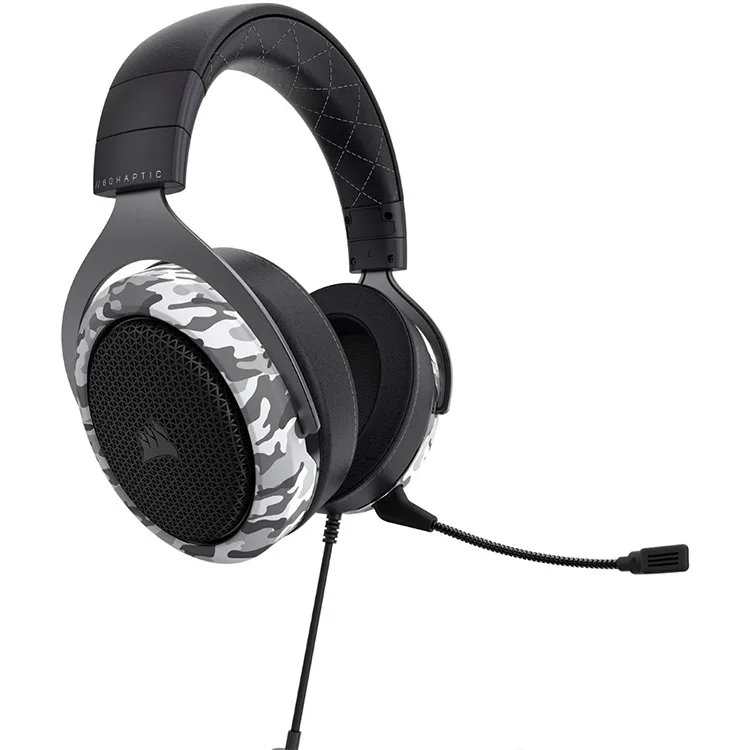 CORSAIR - HS60 HAPTIC Stereo Gaming Headset for PC with Haptic Bass - Black and White Camo - Image 4