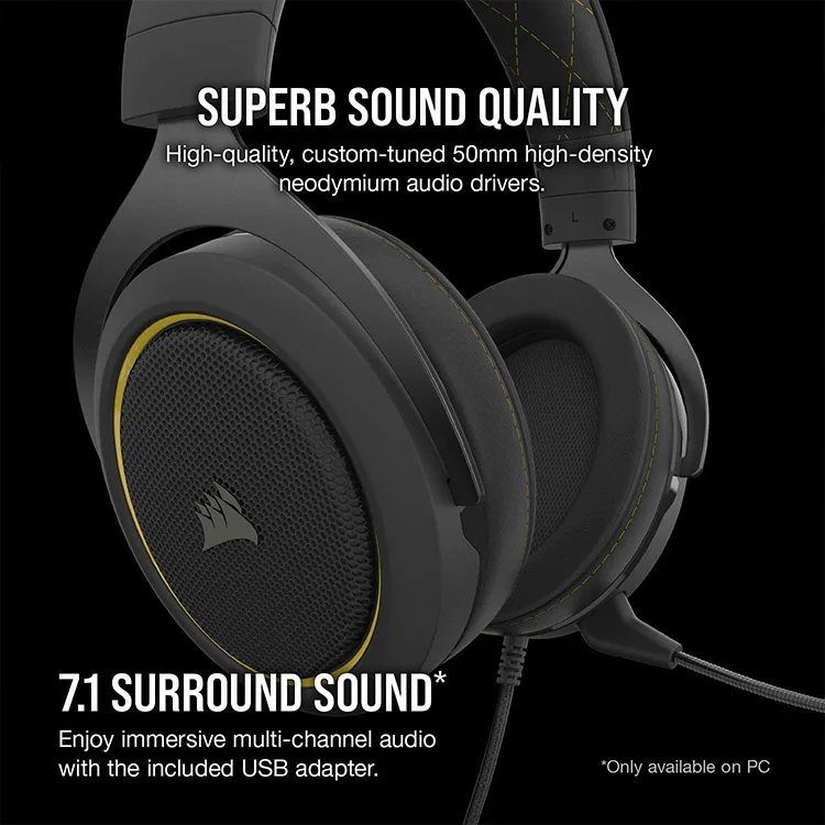 Corsair CA9011214NA HS60 PRO SURROUND Gaming Headset — Yellow - Image 5