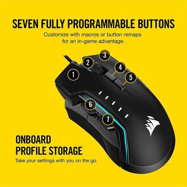 CORSAIR - GLAIVE RGB PRO FPS/MOBA Wired Optical Gaming Mouse - Black - Image 6