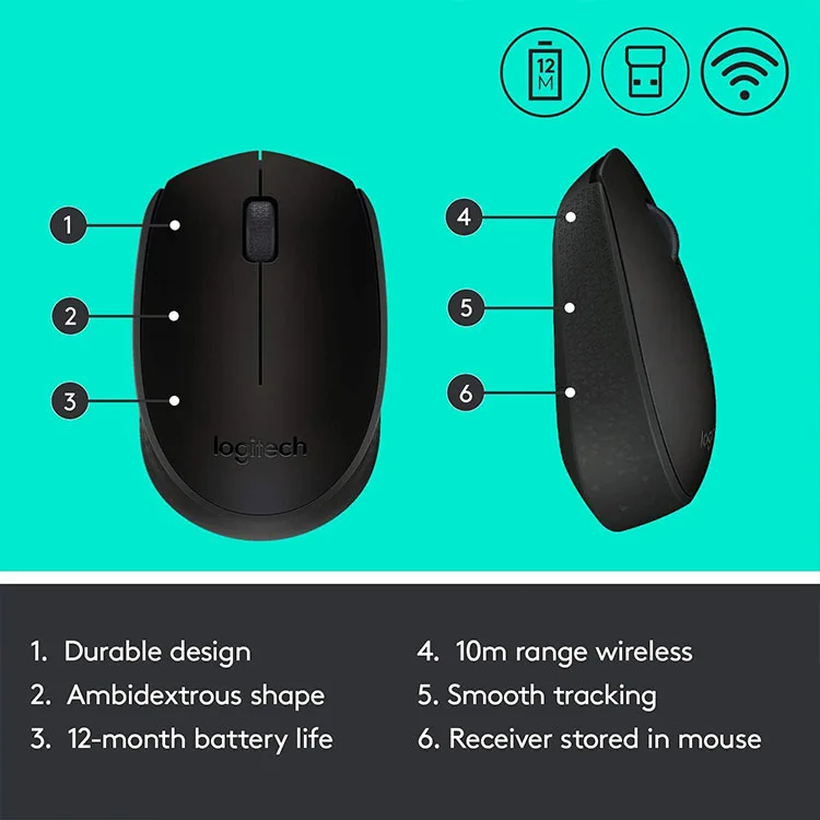 Logitech M171 Wireless Optical Mouse - Black - Image 7
