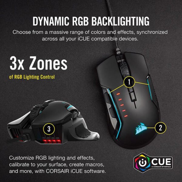 CORSAIR - GLAIVE RGB PRO FPS/MOBA Wired Optical Gaming Mouse - Black - Image 7