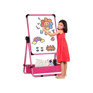 Kids Art Easel Double Sided Iron Easel Whiteboard Chalkboard 360° Rotatable Easel 29.6inch-44inch