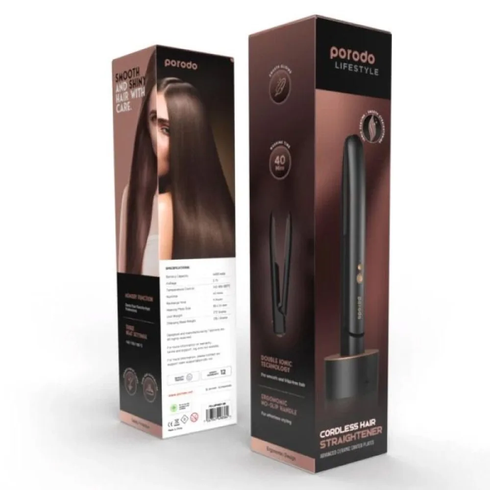 Porodo LifeStyle Wireless Rechargeable Hair Straightener - Black - Image 3