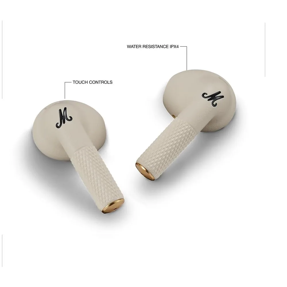 Marshall Minor IV Bluetooth Earphones - Water Resistant Earphones Bluetooth Wireless Earbuds With 30+ Hours Playtime - Cream - Image 2