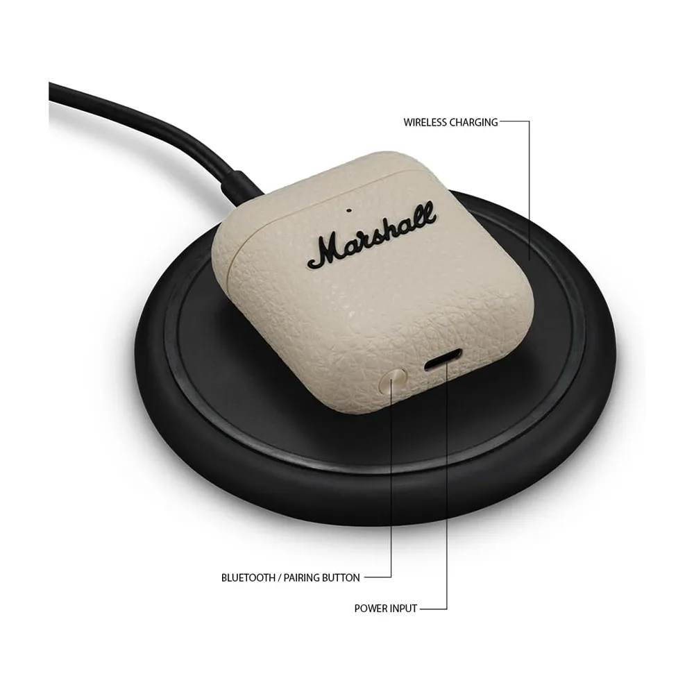 Marshall Minor IV Bluetooth Earphones - Water Resistant Earphones Bluetooth Wireless Earbuds With 30+ Hours Playtime - Cream - Image 3